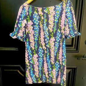 Lilly Pulitzer Floral Cotton 1/4 Sleeve Dress Navy/Pink Small